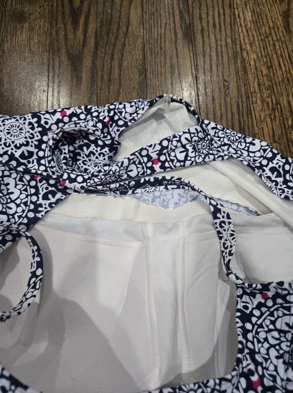 Lands End Navy White Pink Mandala Geometric Blouson Tankini Swim 22W